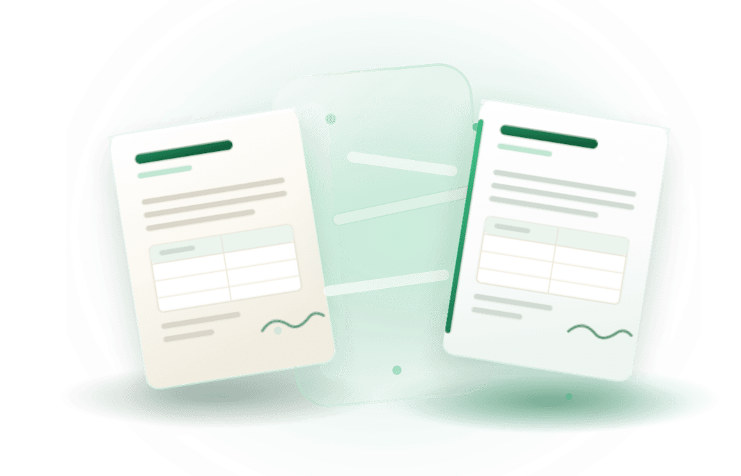 Illustration of a PDF document moving through the AI translation engine into a legal translation output