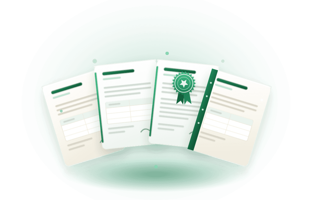 Illustration of legal document categories including contracts, court documents, certificates, and corporate records