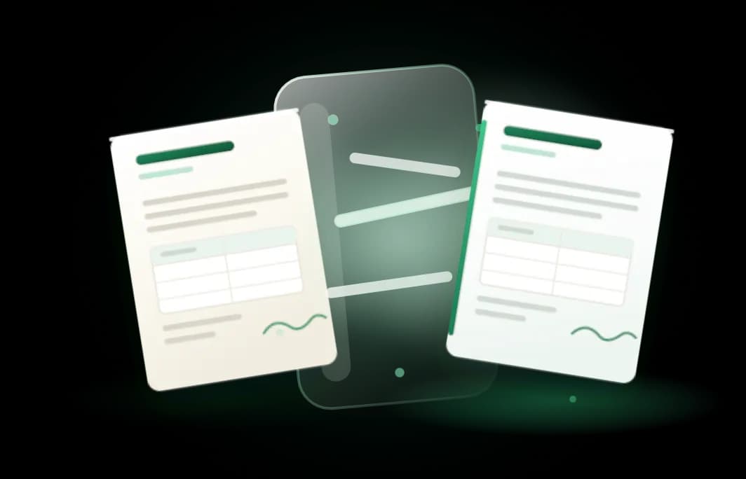 Illustration of a PDF document moving through the AI translation engine into a legal translation output